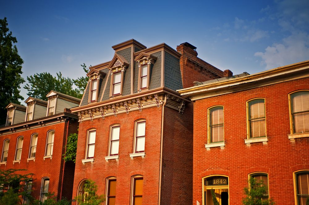 Red-brick Second Empire row houses